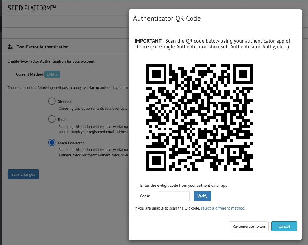 Two-Factor Token Generator Configuration