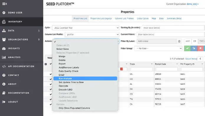 Select Run an Analysis from the Actions Menu