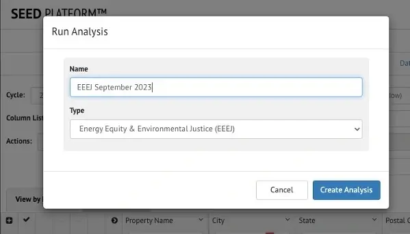 Name your analysis and select EEEJ as the type