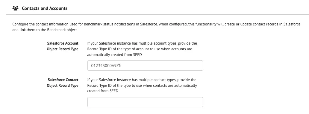 Contact Record Types section on the SEED Organization Settings Page