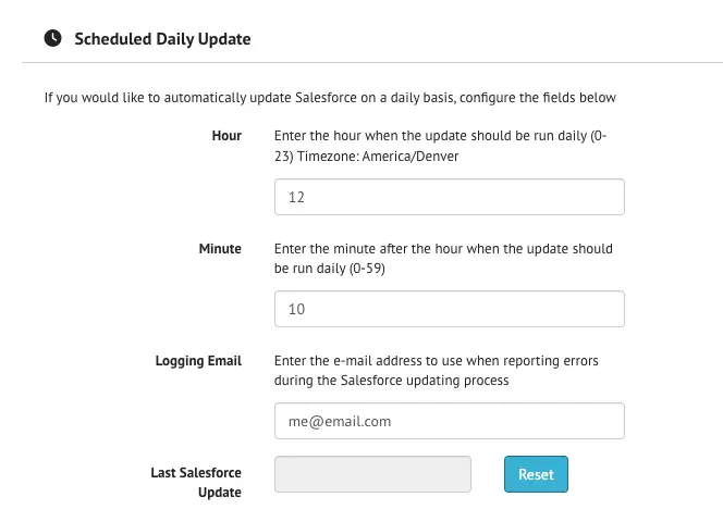 Scheduled Daily Update section on the SEED Organization Settings Page