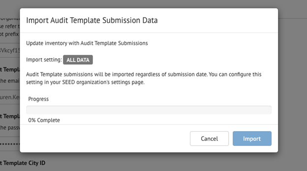 SEED Import Audit Template Submissions from the Settings Page