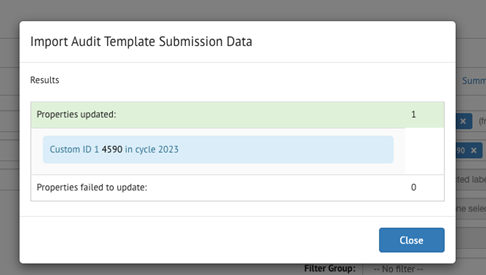 SEED Import Audit Template confirmation pop-up